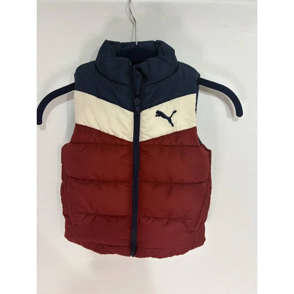PUMA Boys Colorblock Puffer Vest Red Navy White Size 4T PBF24-11011